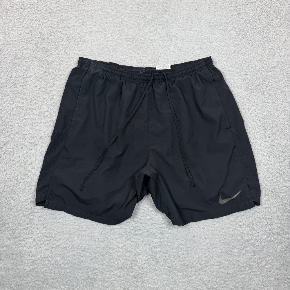 Nike Mens Dri-FIT Running Shorts Black Mesh Lined Inseam 7 Size Large